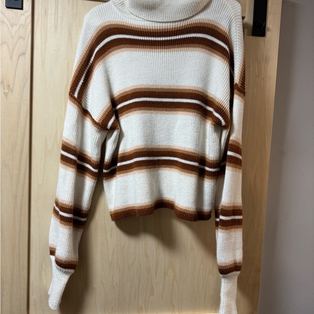 Urban Outfitters Cream and Brown Striped Turtleneck Sweater